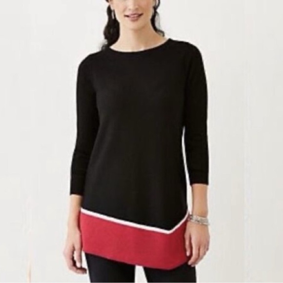 J. Jill asymmetrical colorblock black/red tunic, wool blend, size PS, 3/4 sleeve - Picture 2 of 12